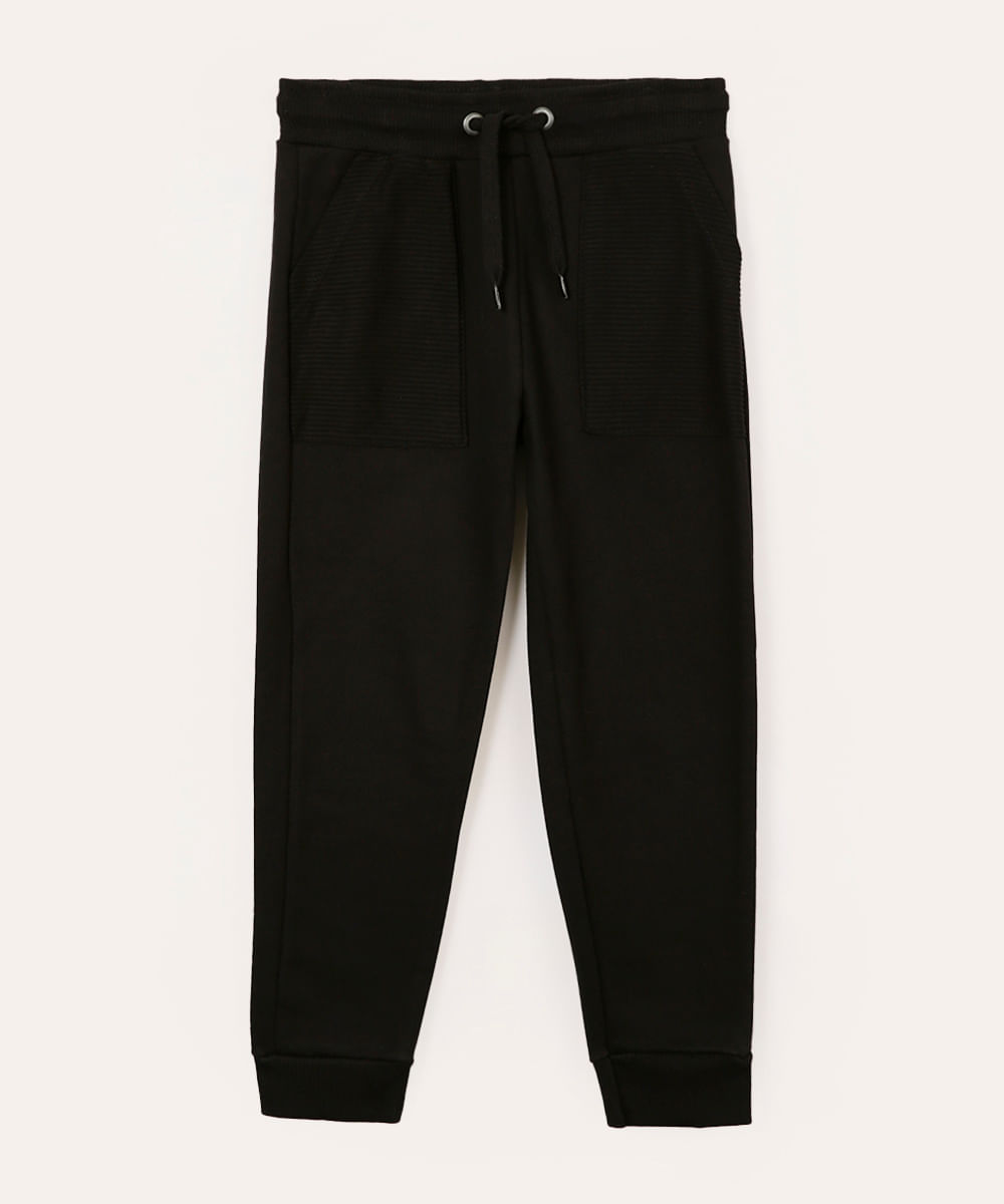 calça jogger infantil de moletom preta