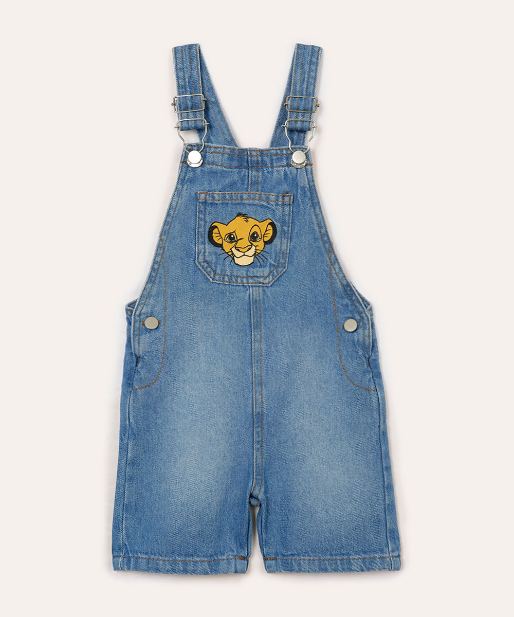 jardineira curta jeans infantil simba azul