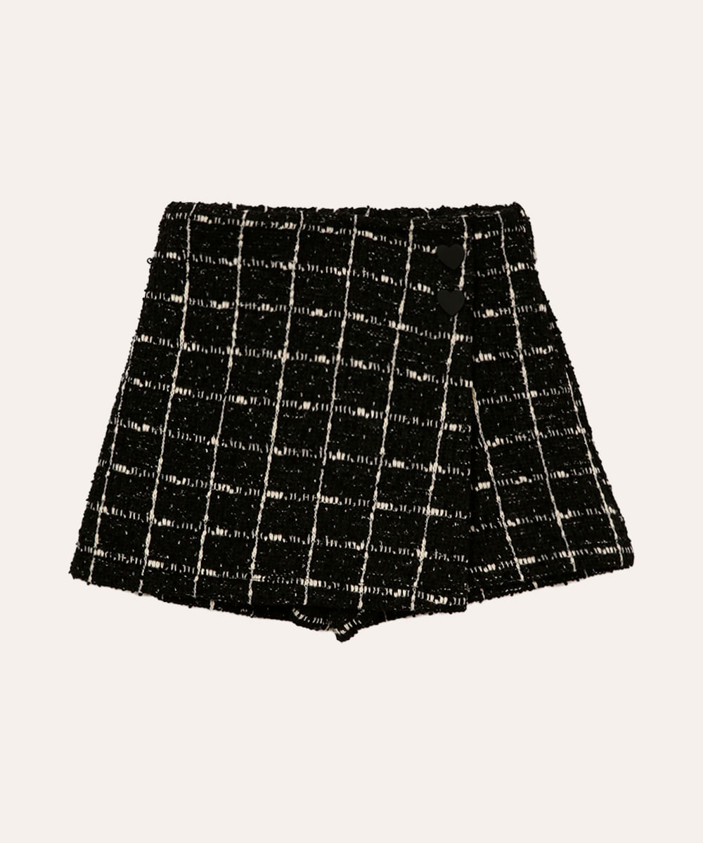short saia infantil de tweed preto