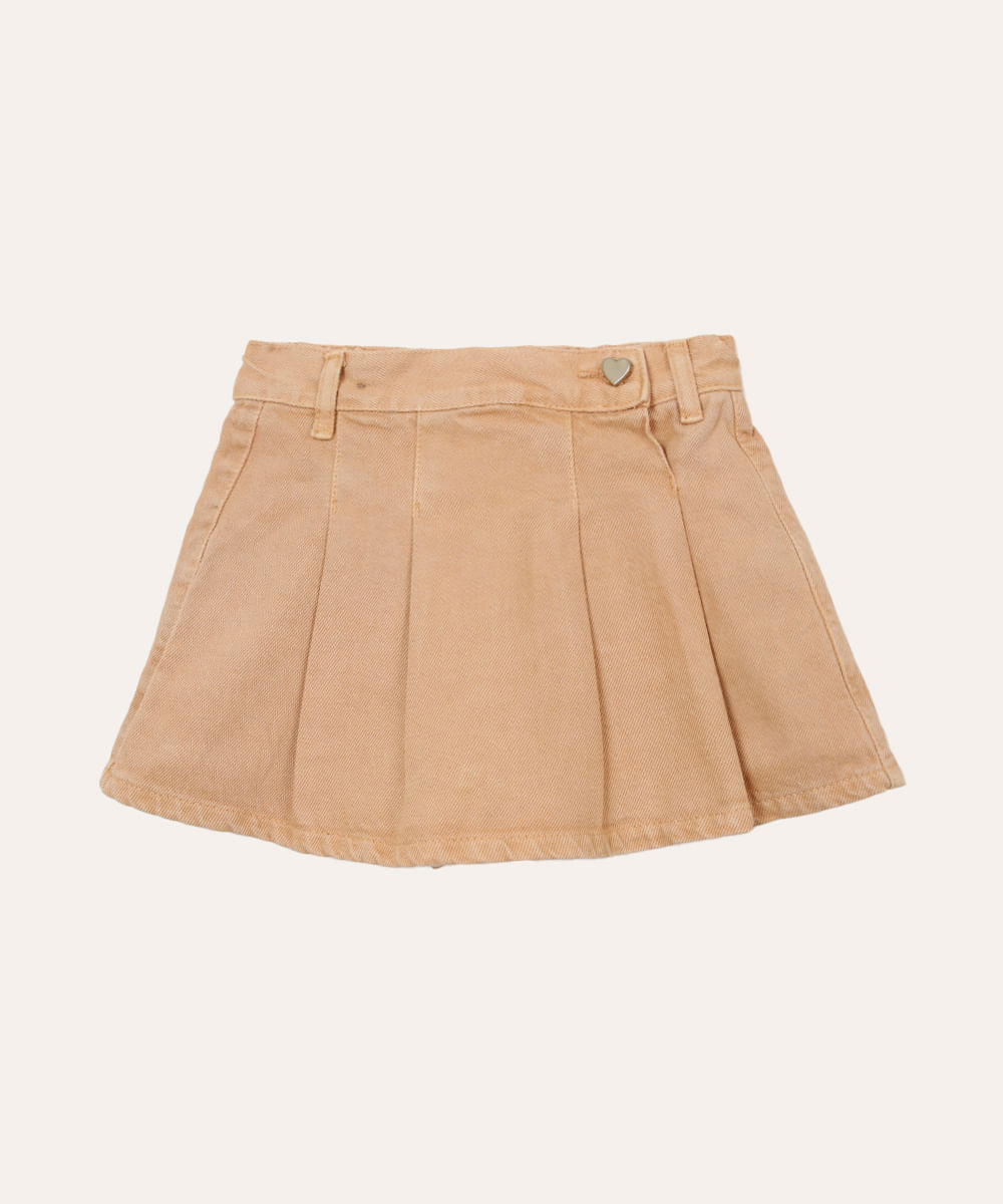 short saia de sarja com pregas infantil bege