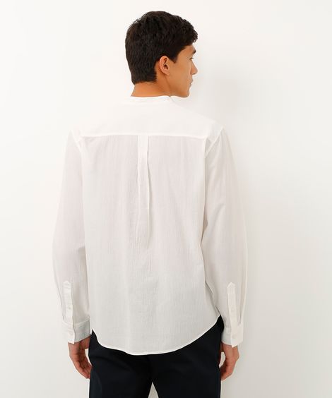 camisa texturizada gola padre manga longa off white