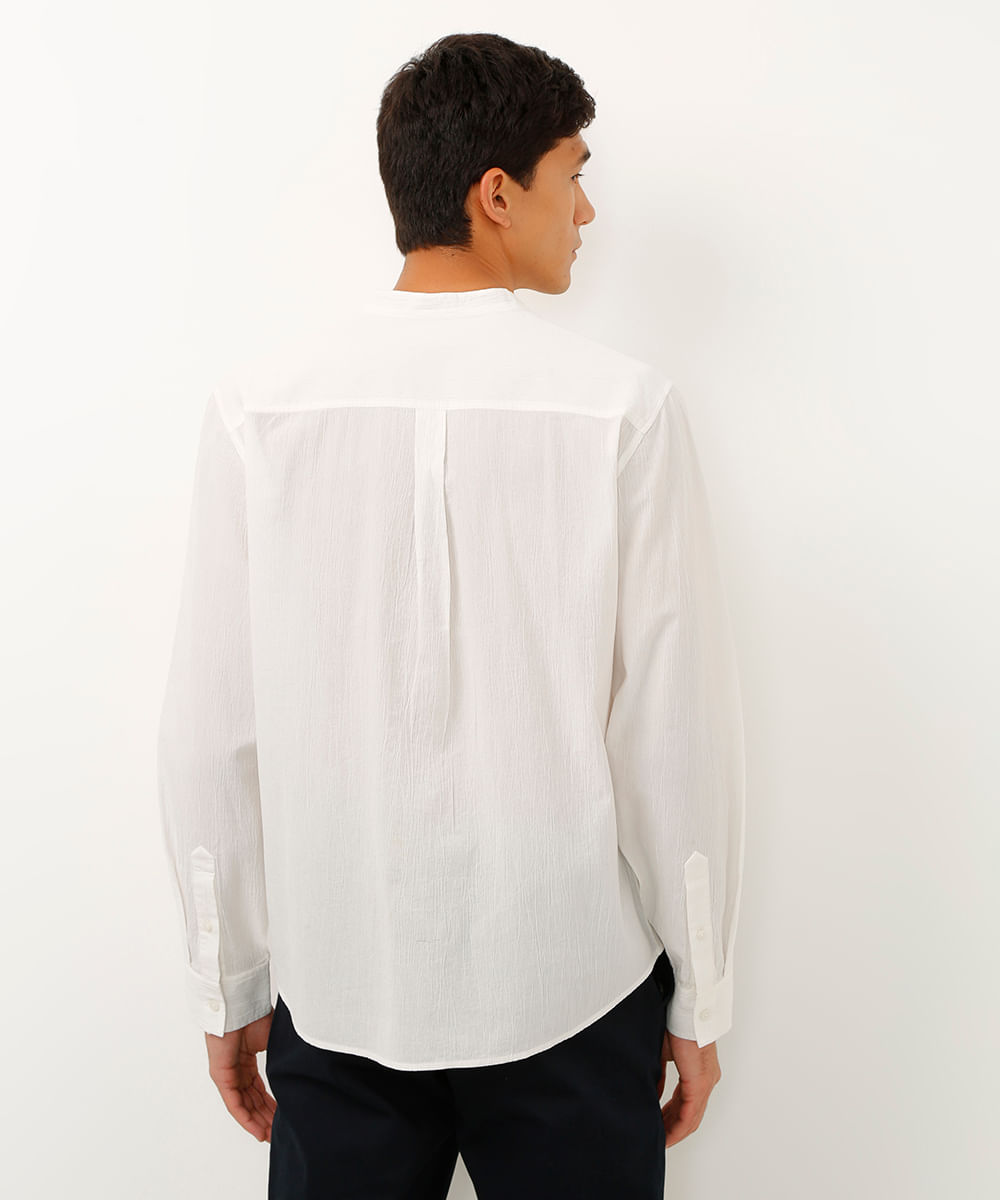 camisa texturizada gola padre manga longa off white