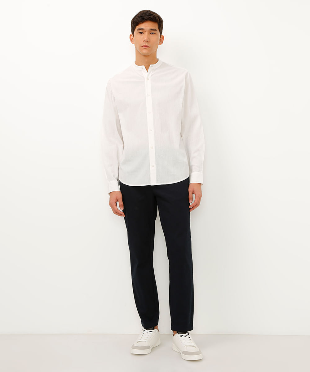 camisa texturizada gola padre manga longa off white