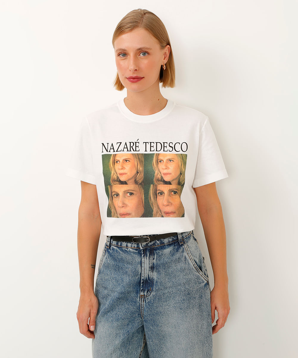 camiseta de algodão manga curta nazaré tedesco off white