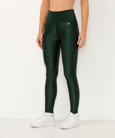 calça legging cintura alta com recorte canelado esportiva ace verde