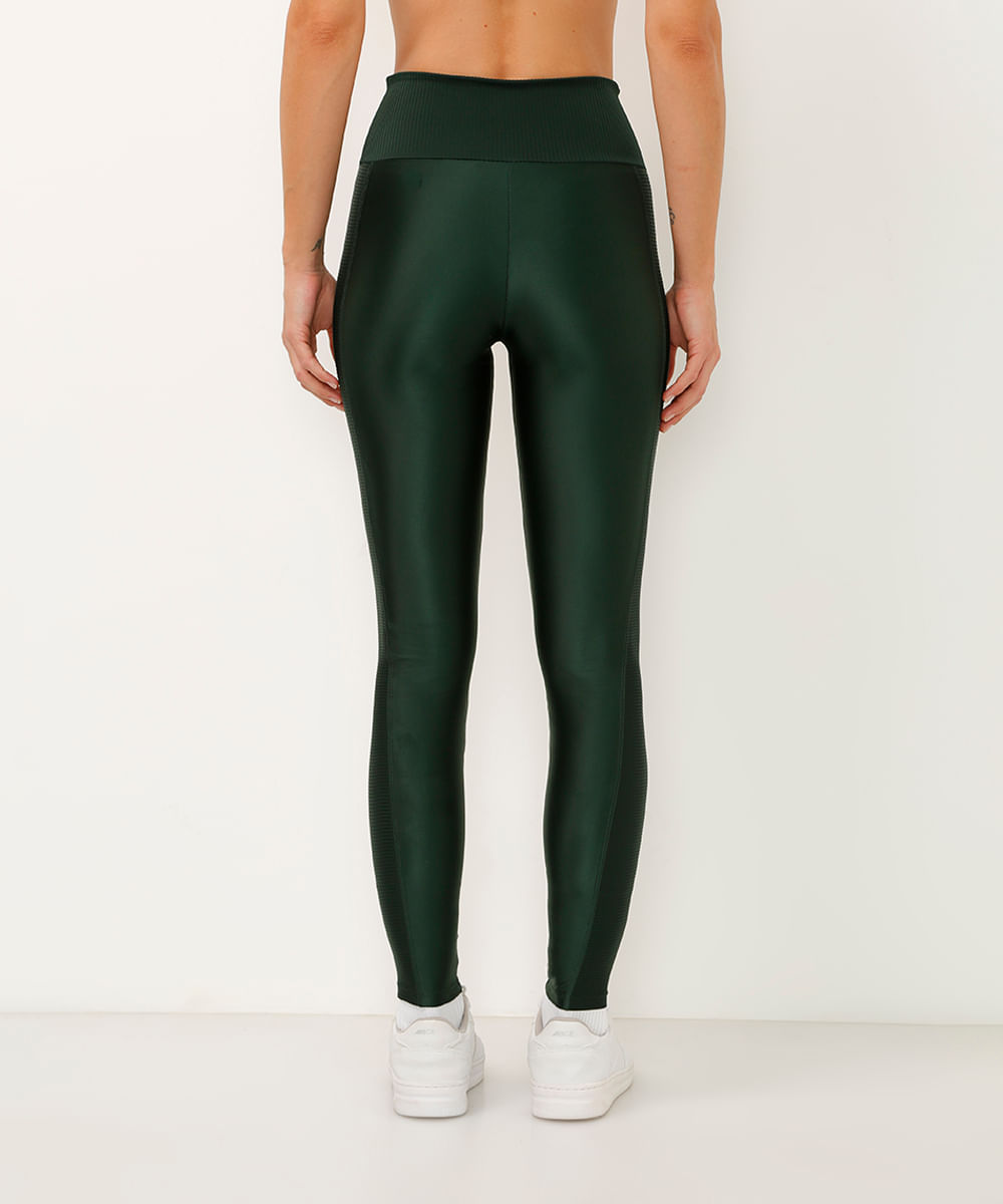 calça legging cintura alta com recorte canelado esportiva ace verde