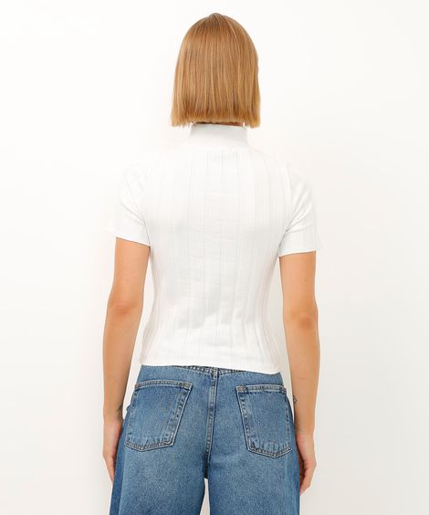 blusa de tricot gola alta canelada off white