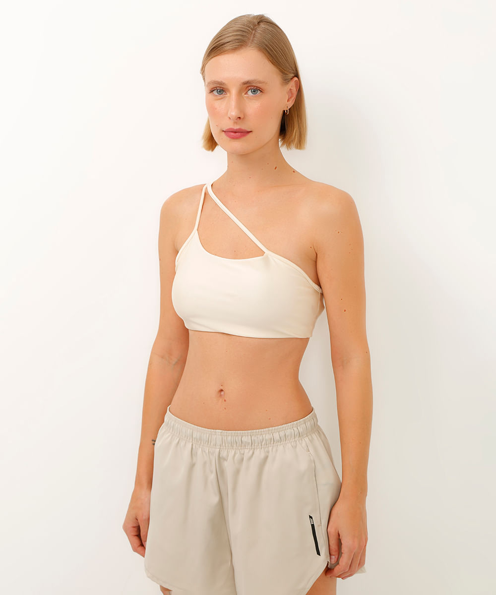 top ombro único bojo removível esportivo off white