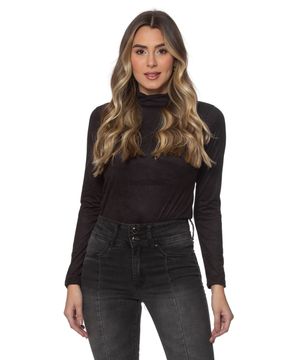 Blusa Suede Manga Longa 1009 Zipituka Preto