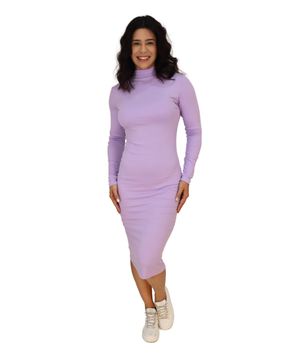 Vestido Justo Canelado Gola Alta Manga Longa 995 Roxo