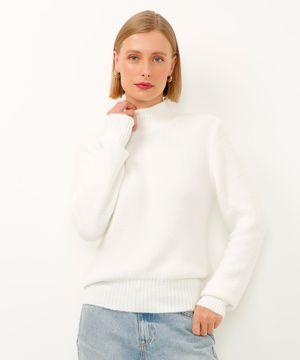 suéter de tricot gola alta off white