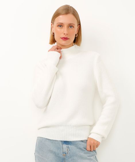 suéter de tricot gola alta off white