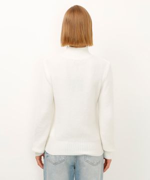 suéter de tricot gola alta off white