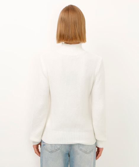 suéter de tricot gola alta off white