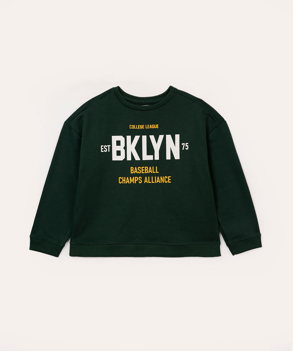 blusão de moletom infantil baseball verde