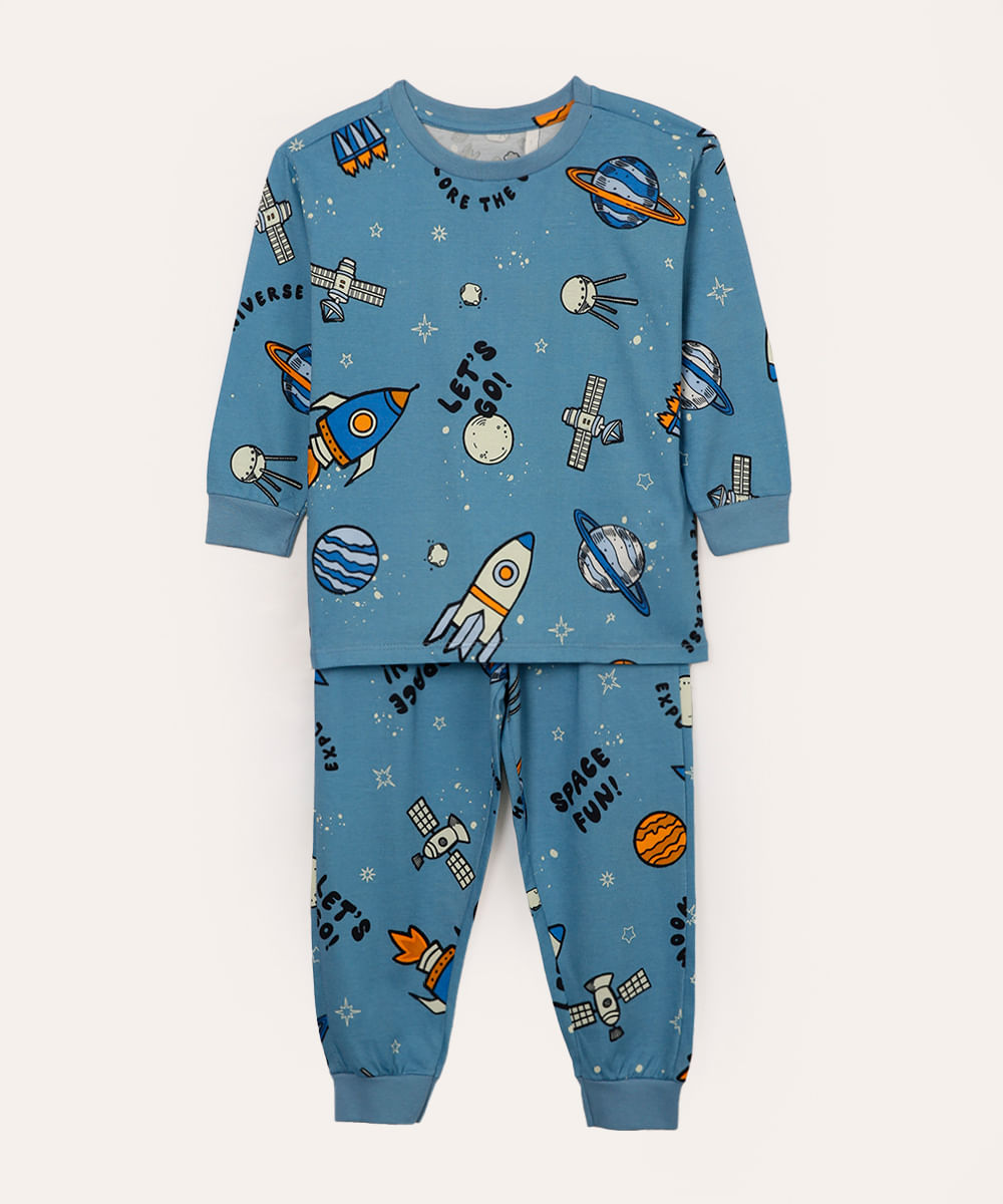 pijama de algodão infantil foguete azul