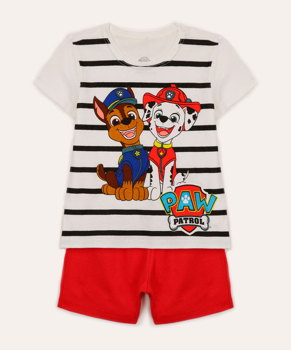 conjunto infantil patrulha canina manga curta branco