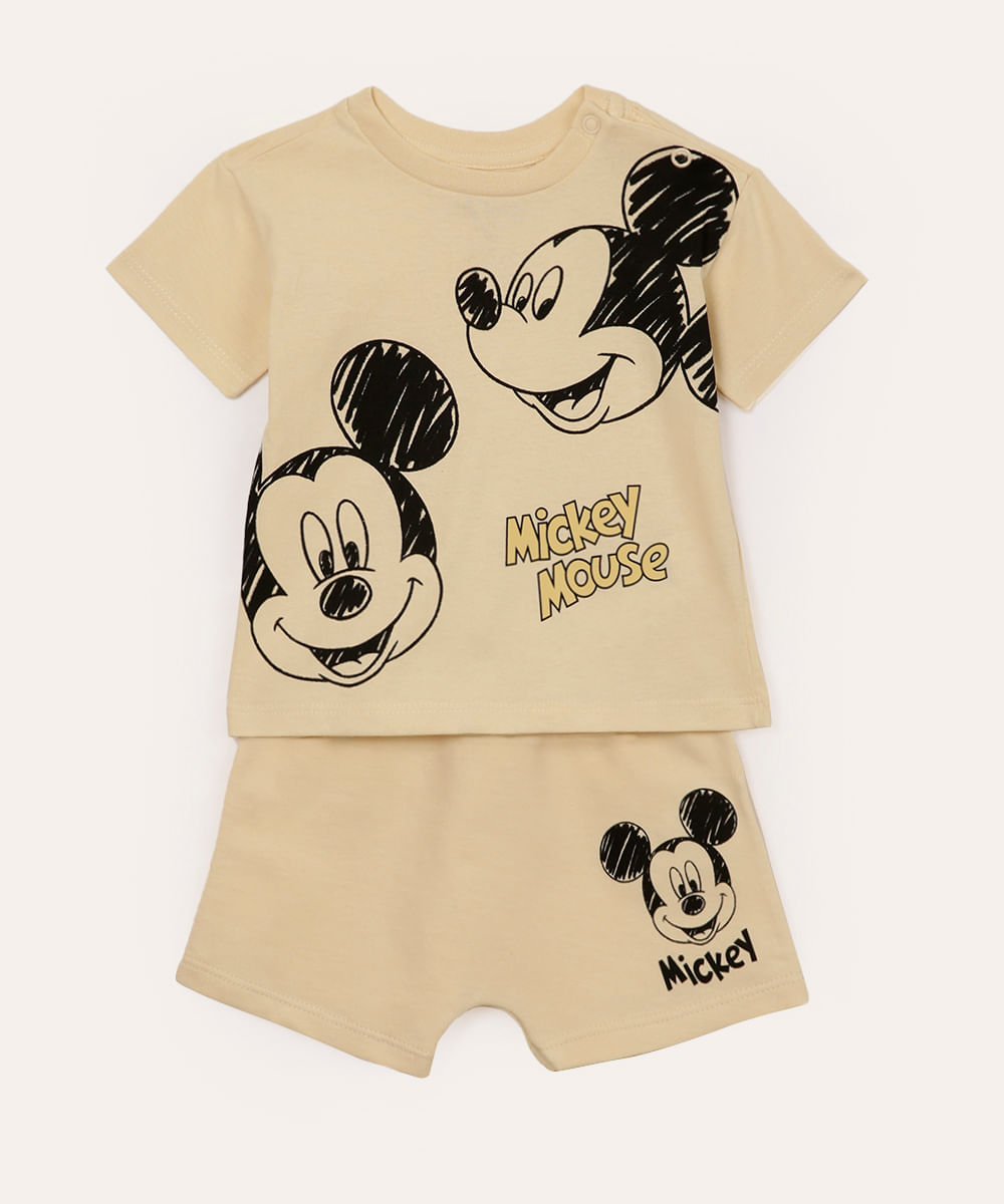 conjunto de algodão infantil mickey bege