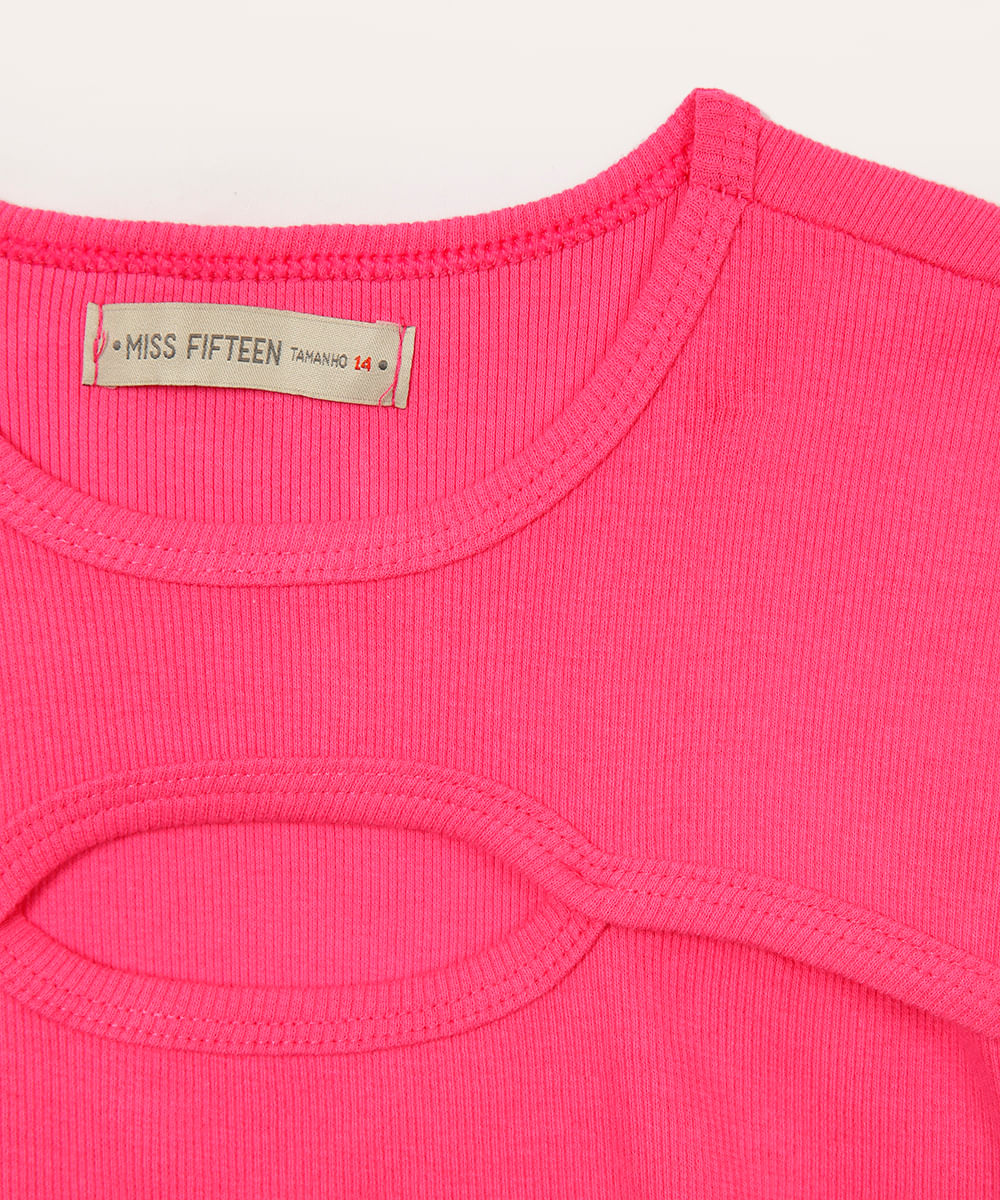 blusa cropped de algodão com recorte juvenil rosa