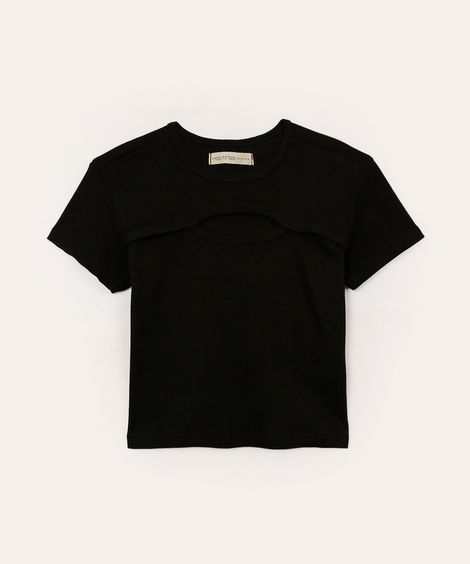 blusa cropped de algodão com recorte juvenil preta