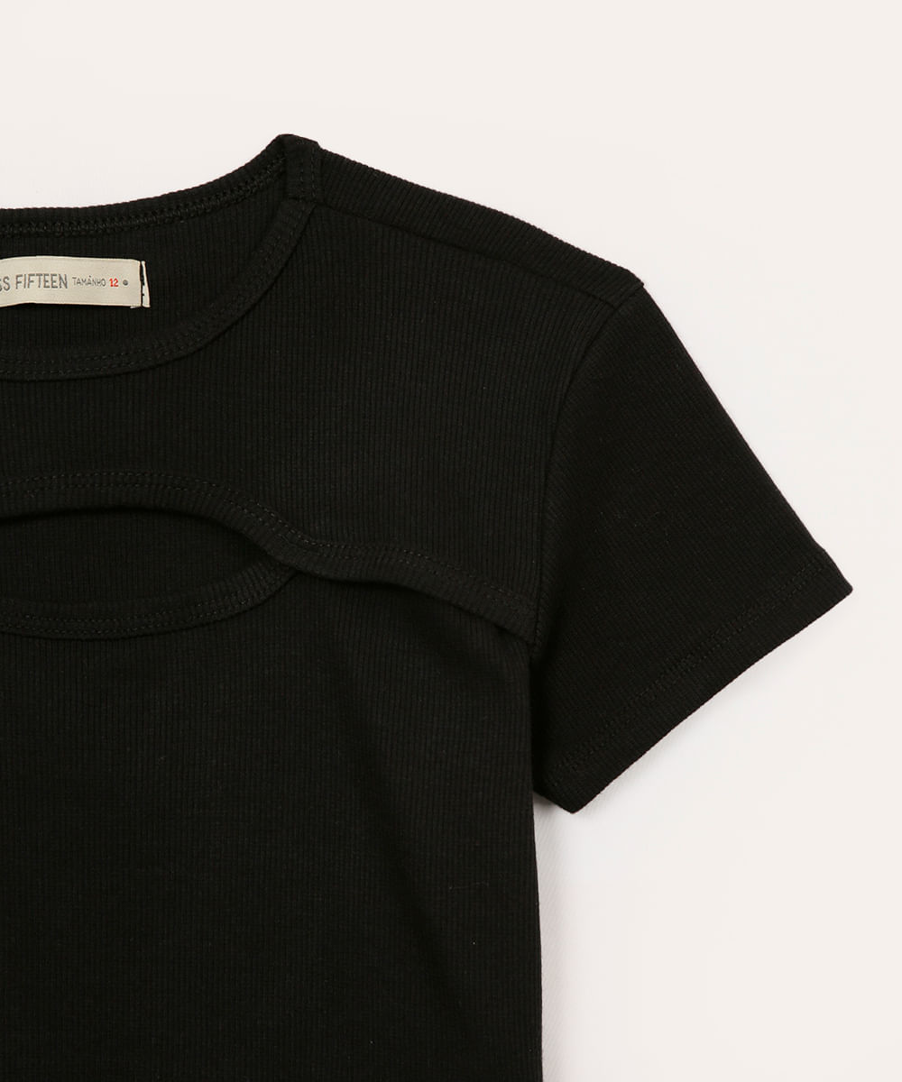 blusa cropped de algodão com recorte juvenil preta