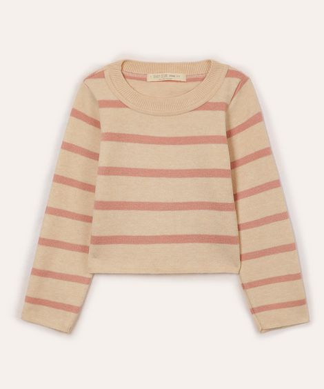 suéter de tricot infantil listrado rosa