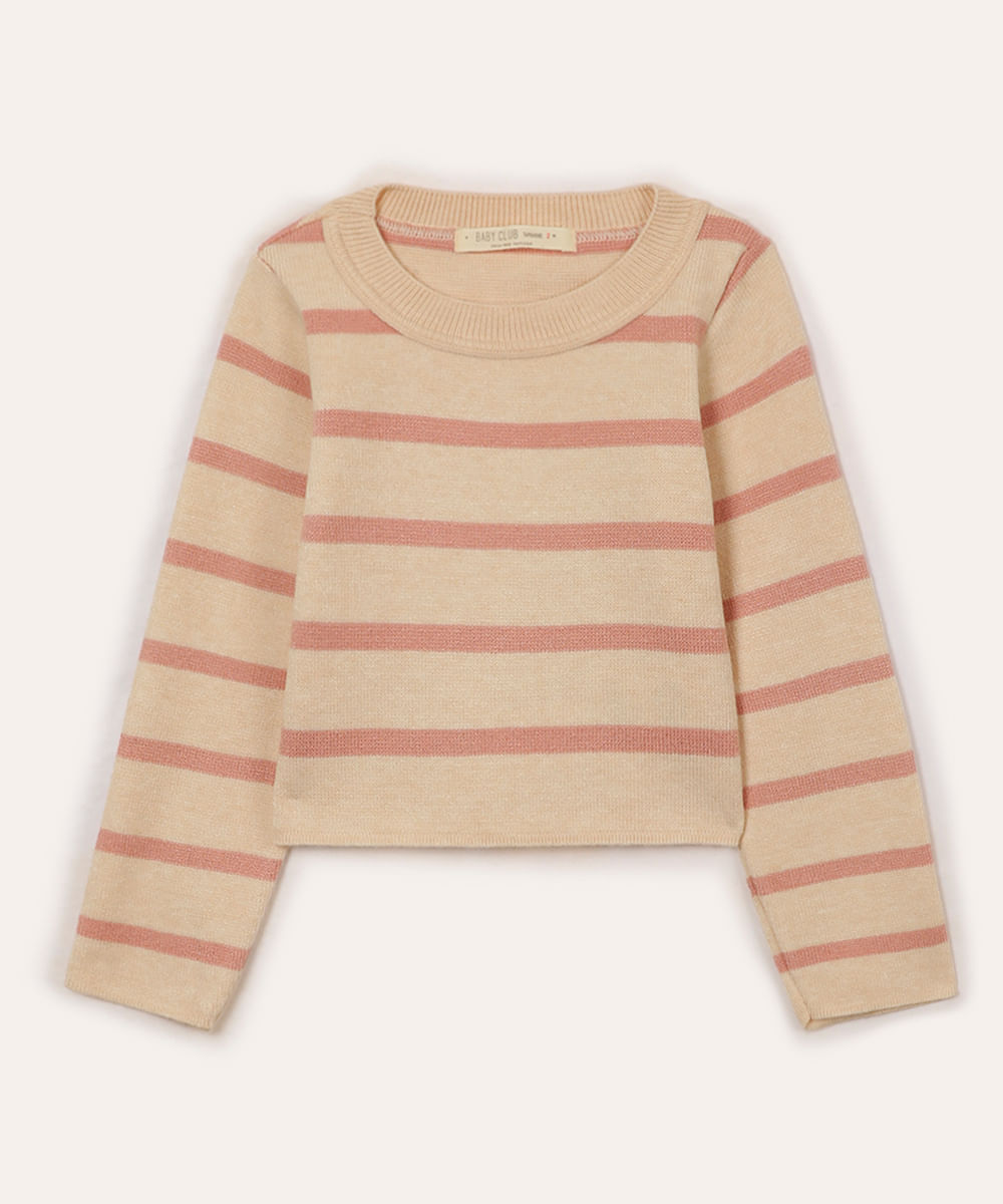 suéter de tricot infantil listrado rosa