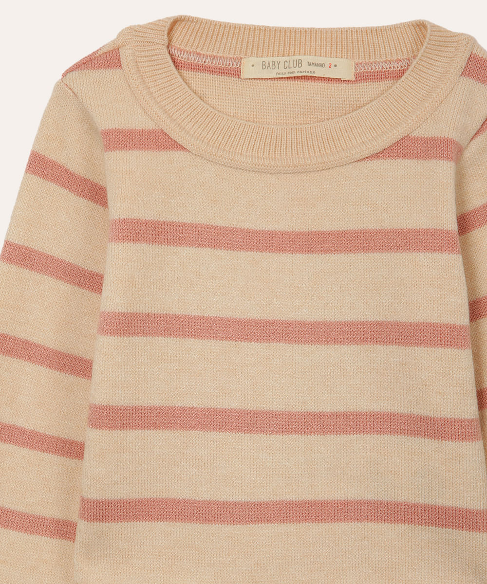 suéter de tricot infantil listrado rosa