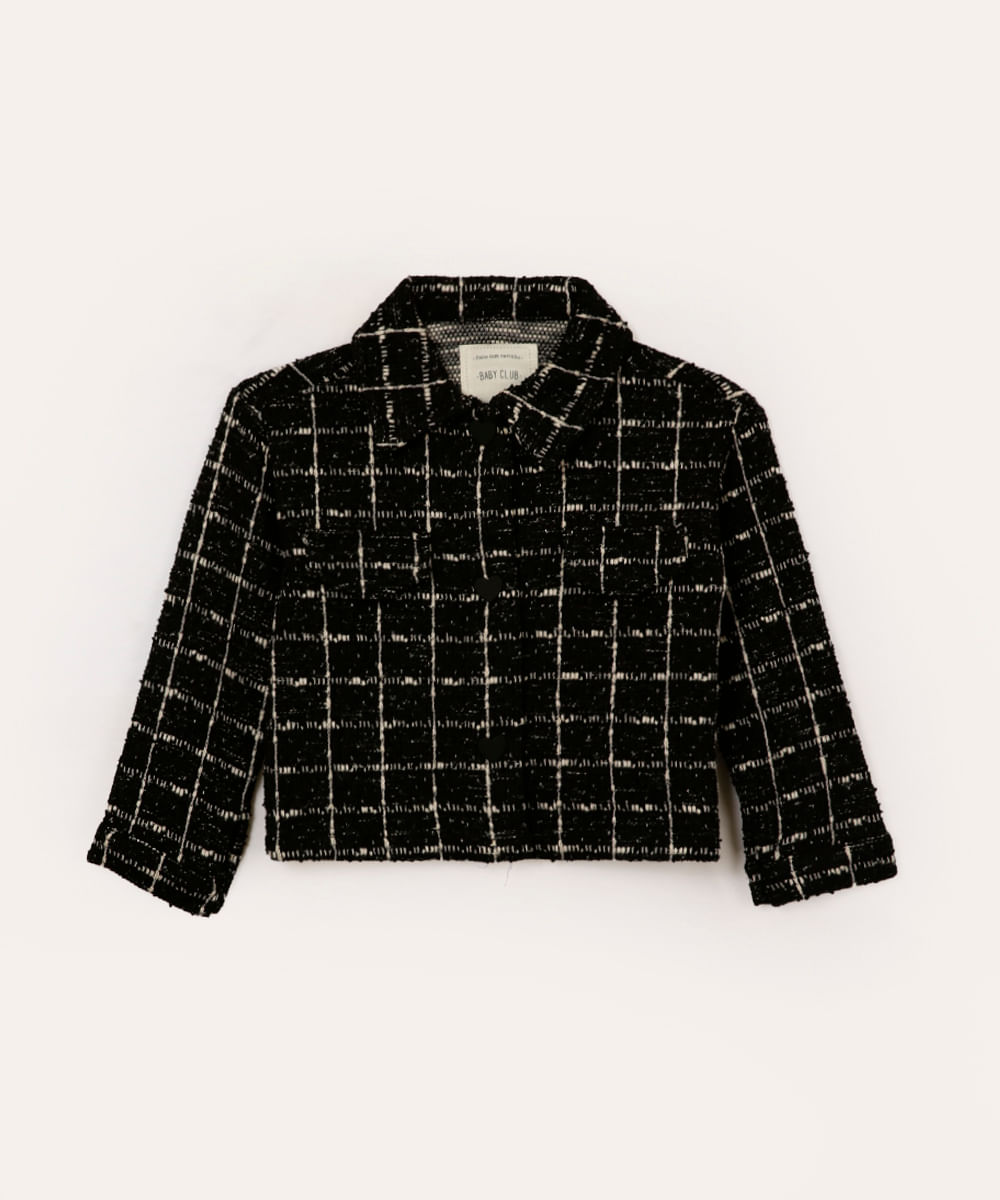 casaco infantil tweed corações preto