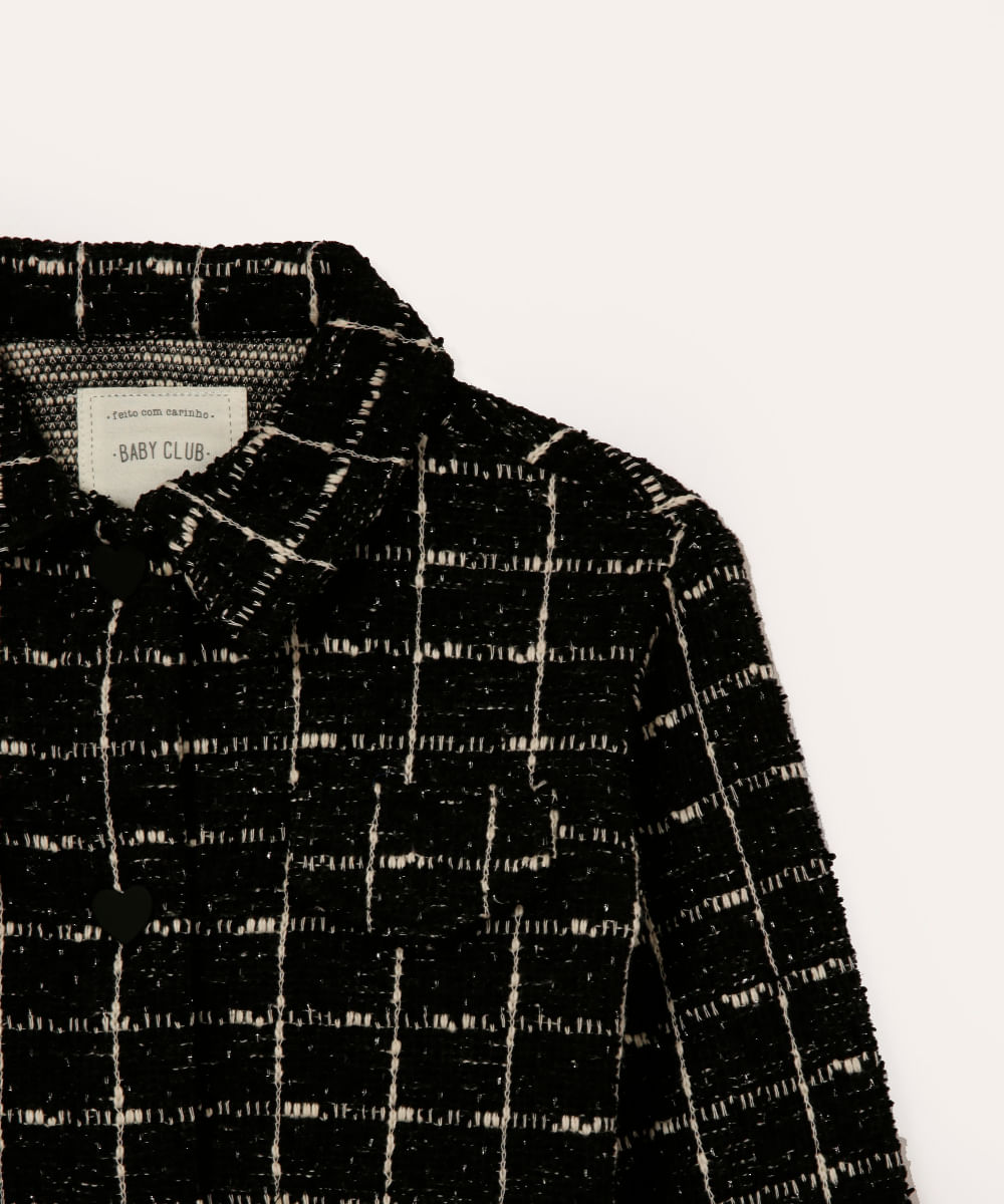 casaco infantil tweed corações preto