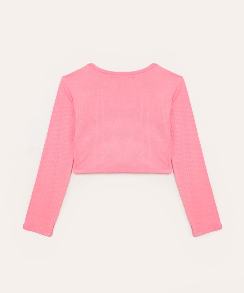 cropped corset infantil com glitter rosa claro