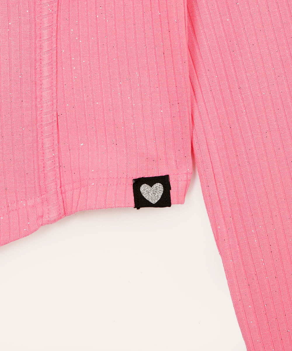 cropped corset infantil com glitter rosa claro