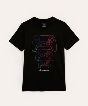 camiseta de algodão infantil playstation preta