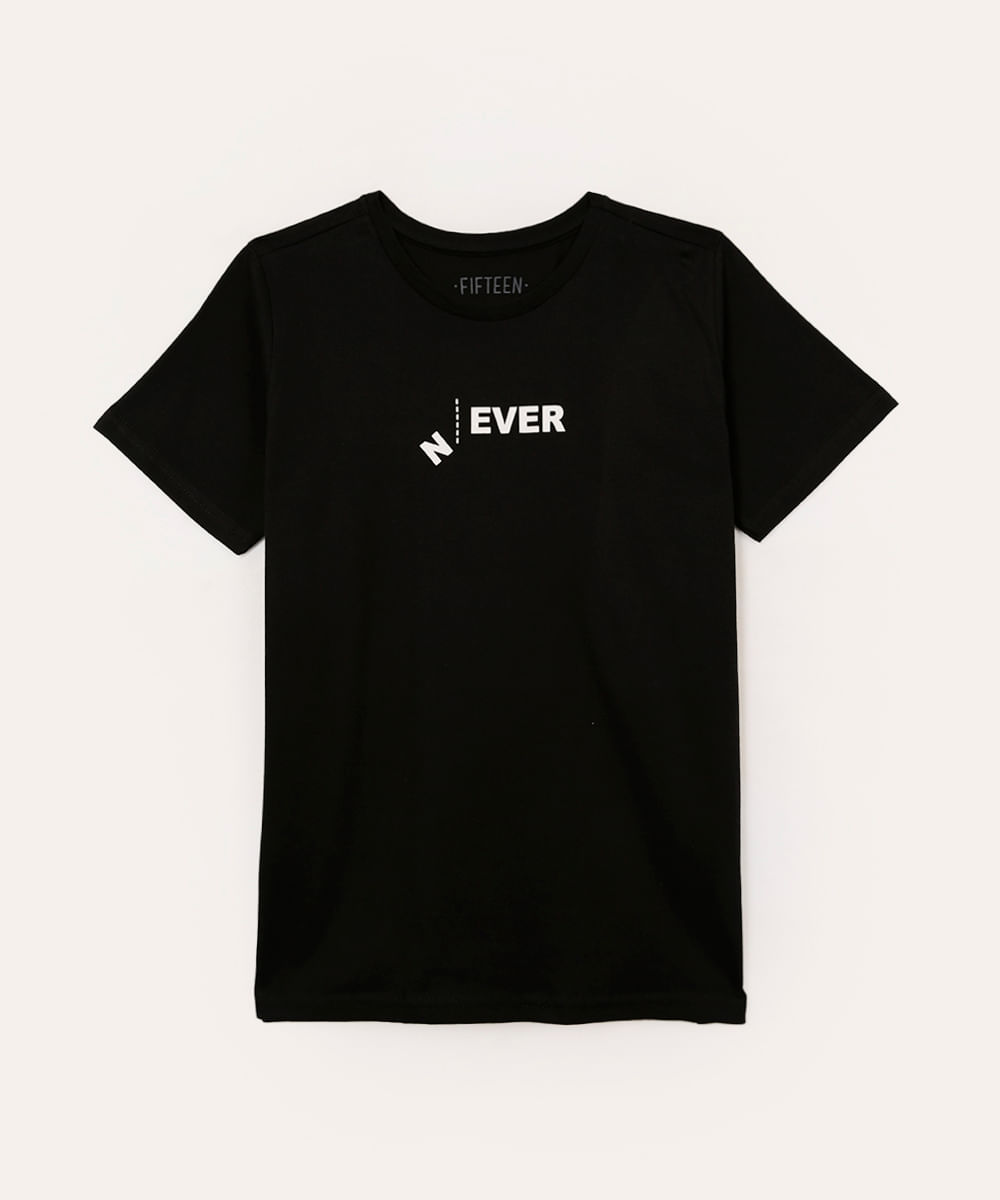 camiseta de algodão juvenil never preta