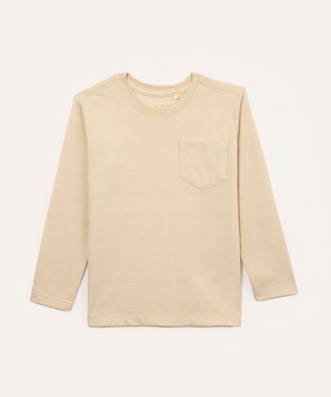 camiseta infantil com bolso manga longa bege