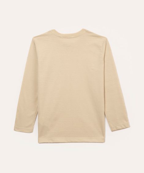 camiseta infantil com bolso manga longa bege