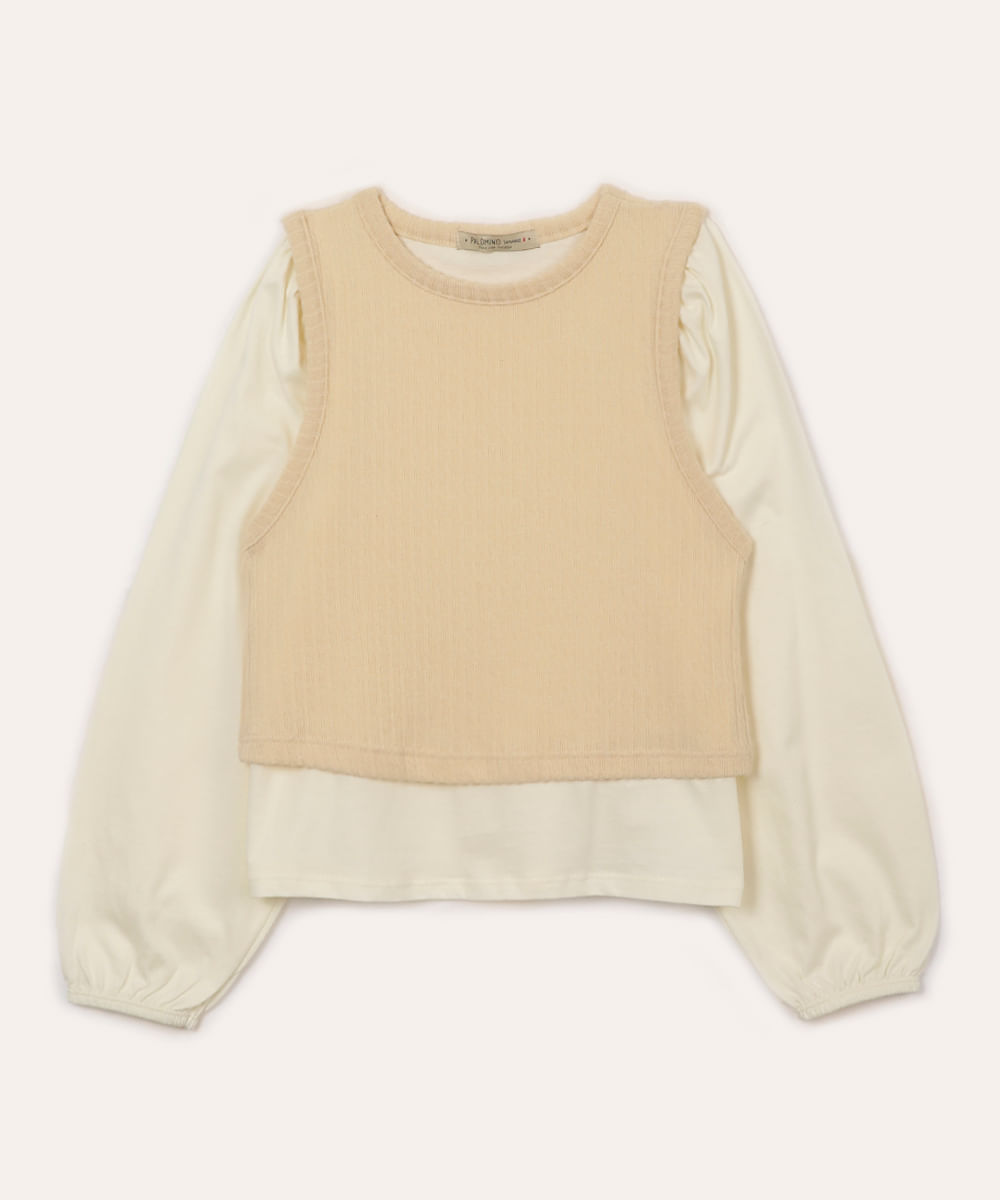 blusa com colete canelado infantil off white