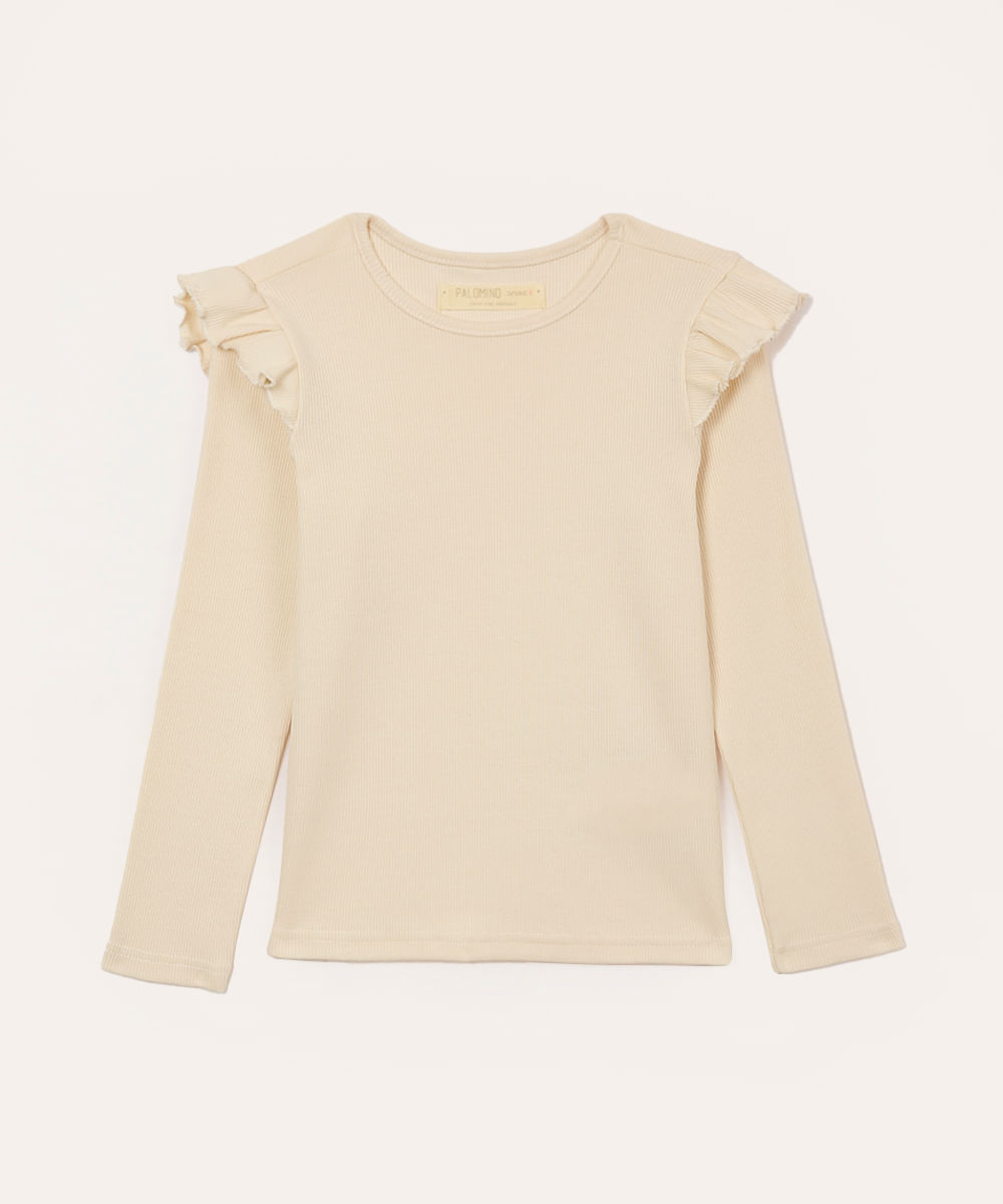 blusa de algodão infantil com babado bege