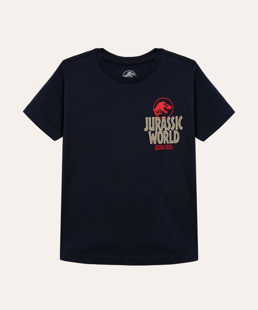 camiseta de algodão infantil jurassic world azul marinho