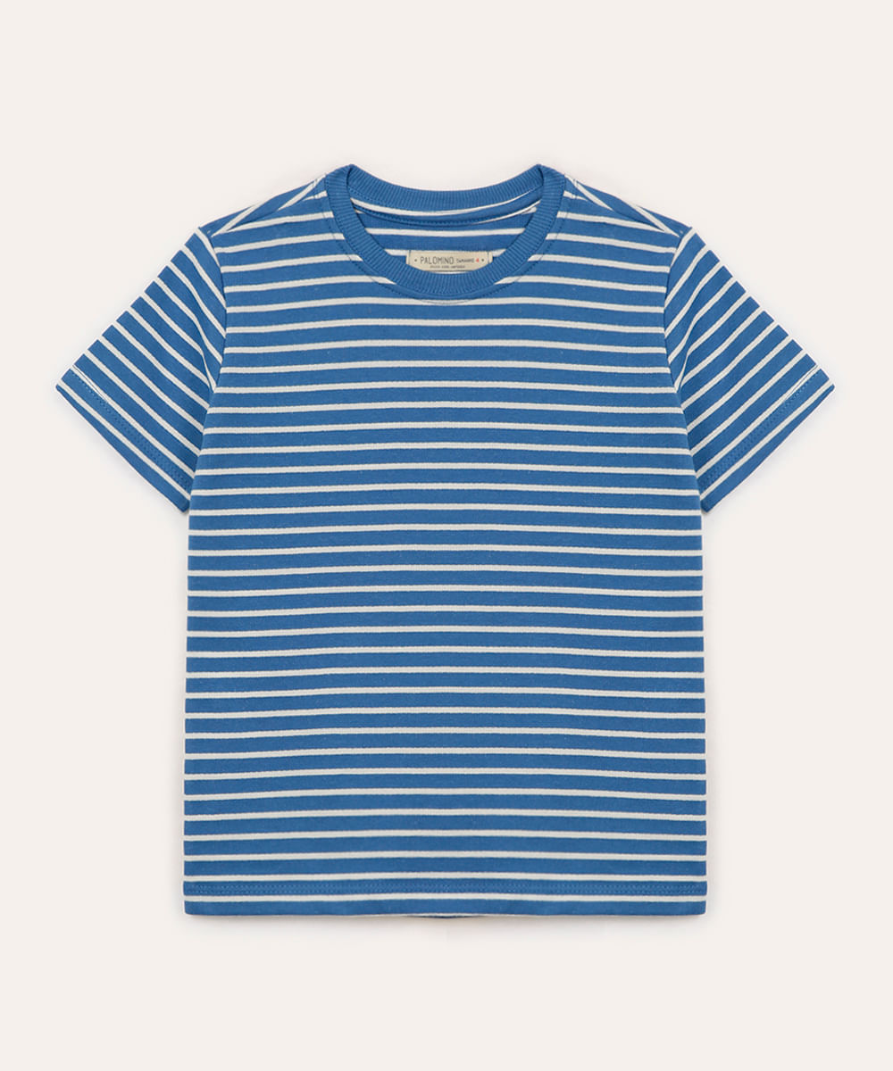 camiseta de algodão infantil listrada azul