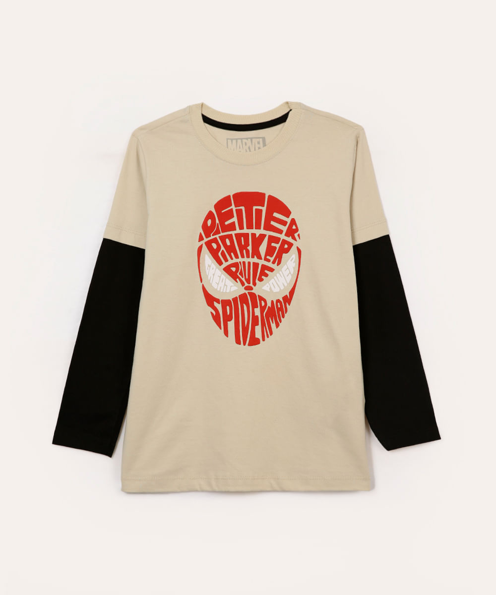 camiseta de algodão infantil homem aranha bege