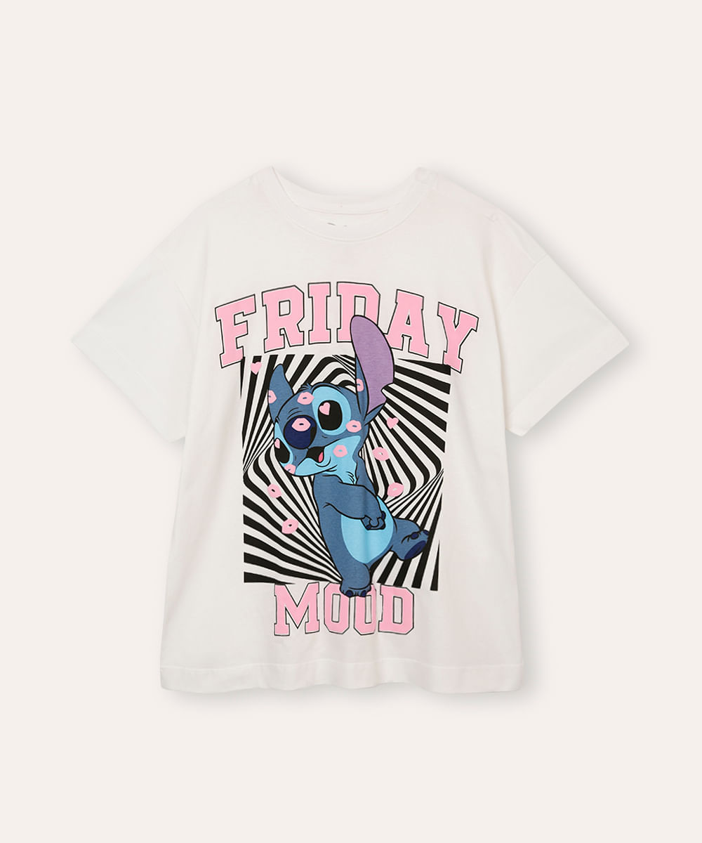 camiseta de algodão friday mood stitch off white