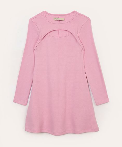 vestido de algodão infantil canelado com recorte rosa