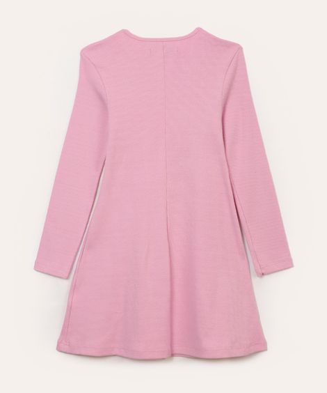 vestido de algodão infantil canelado com recorte rosa