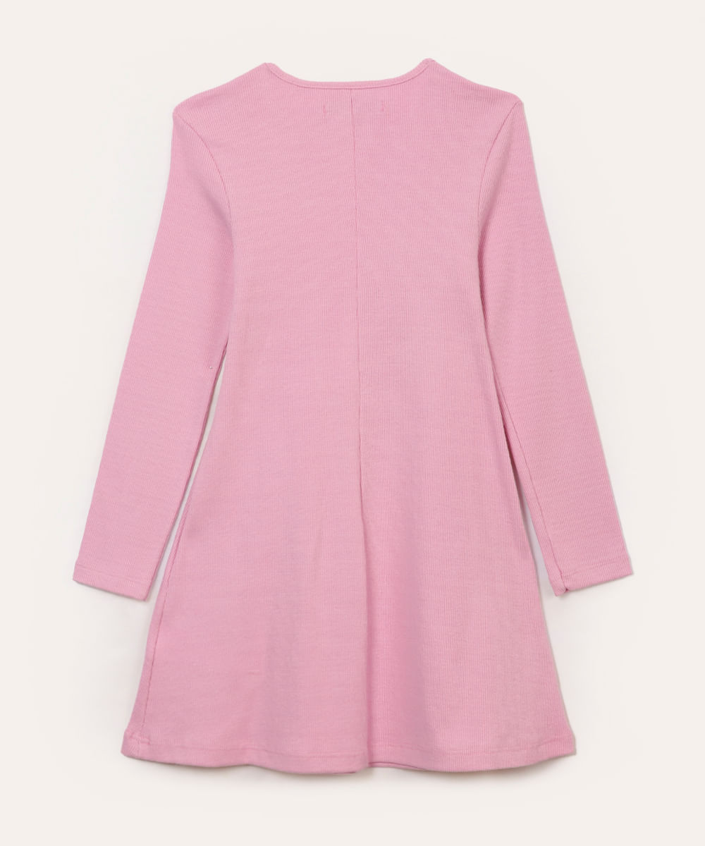 vestido de algodão infantil canelado com recorte rosa