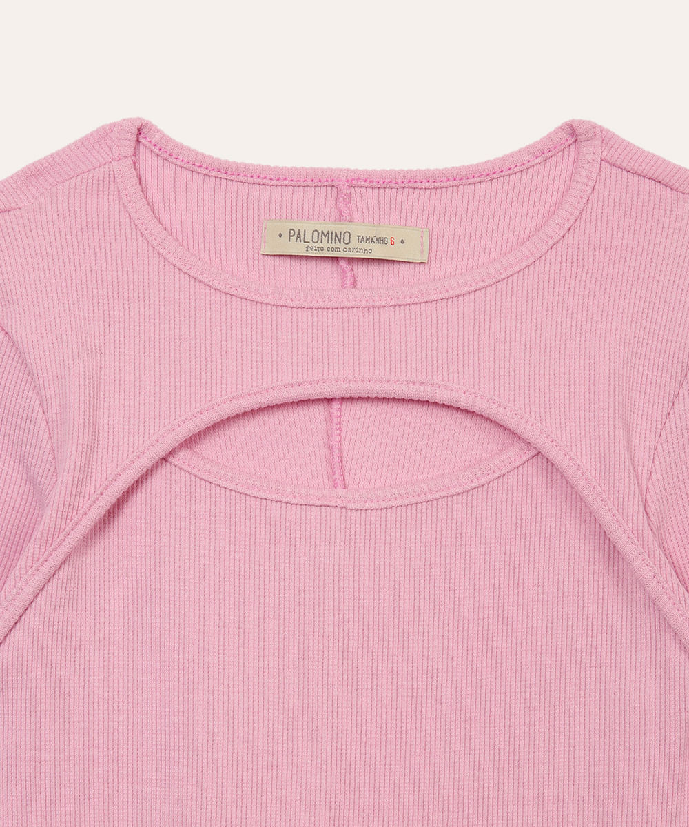 vestido de algodão infantil canelado com recorte rosa
