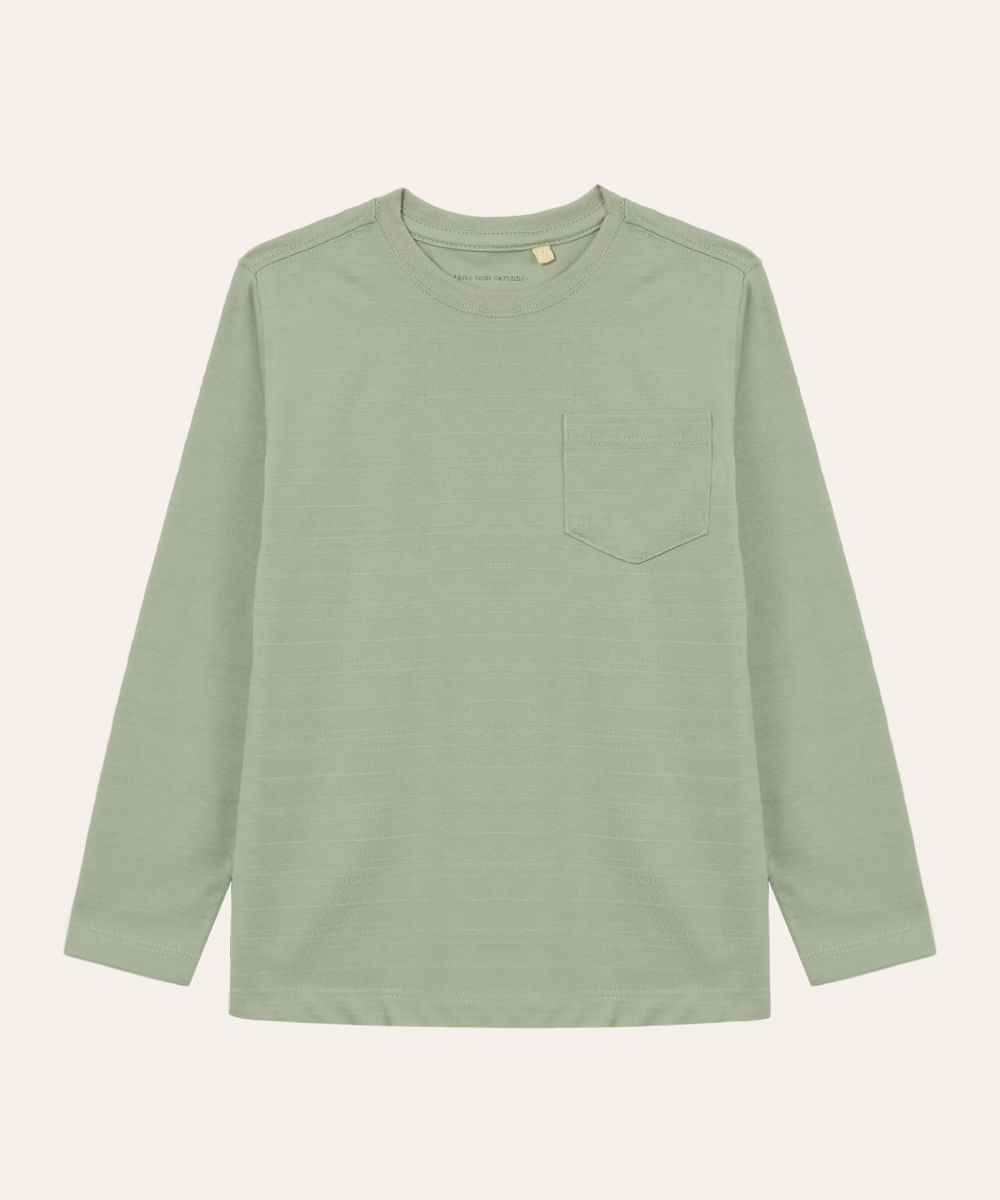 camiseta infantil com bolso manga longa verde