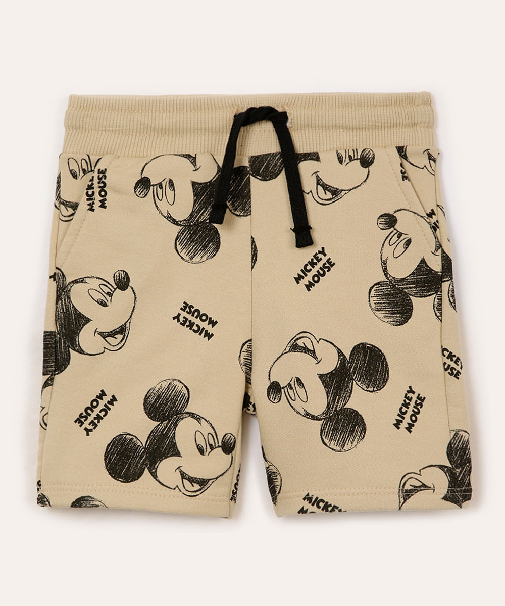 short de moletom infantil mickey bege