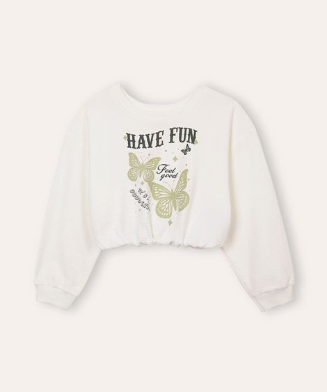 blusa de algodão infantil balonê borboletas off white