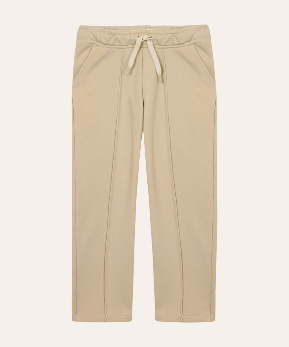 calça de moletom com friso e cordão bege